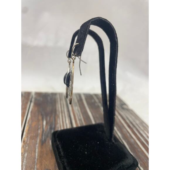 Women's Silver Black Drop Dangle Earrings GUC Boho - Picture 4 of 4